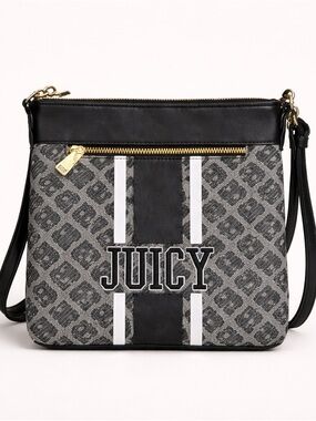 Juicy Couture Logo Jacquard Crossbody Bag Black White 9 x 9.5